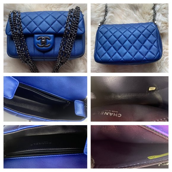 Authentic CHANEL CC Calfskin Blue Mini Flap Shoulder Bag/Ruthenium Hardware - Picture 7 of 11